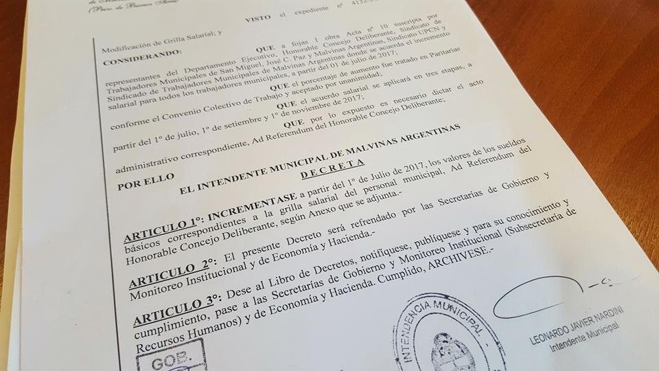 Acuerdo salarial para los trabajadores municipales de Malvinas ...